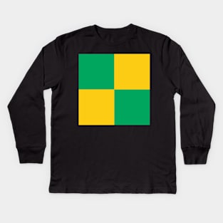 Norwich City Green and Amber Checkered Fan Flag Kids Long Sleeve T-Shirt